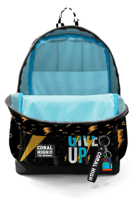Coral High Kids 33220 Okul Sırt Çantası | Siyah Never Give Up Desenli