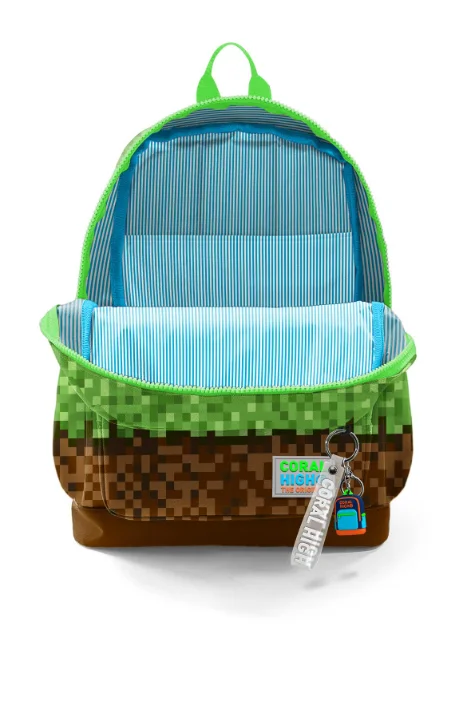 Coral High Kids 23776 Okul Sırt Çantası | Yeşil Kahverengi High Craft Desenli 4 Bölmeli