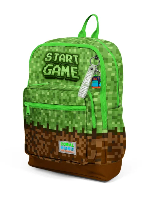 Coral High Kids 23776 Okul Sırt Çantası | Yeşil Kahverengi High Craft Desenli 4 Bölmeli