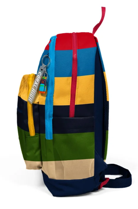 Coral High Kids 33212 Okul Sırt Çantası | Lacivert Sarı Kırmızı Çizgi Desenli
