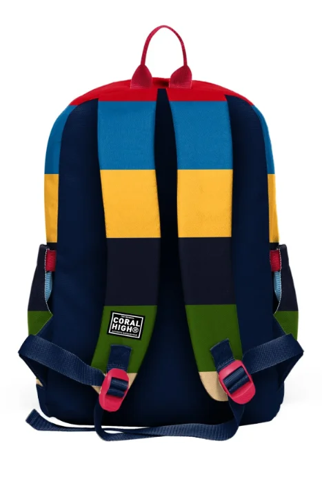 Coral High Kids 33212 Okul Sırt Çantası | Lacivert Sarı Kırmızı Çizgi Desenli
