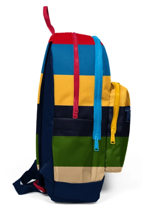 Coral High Kids 33212 Okul Sırt Çantası | Lacivert Sarı Kırmızı Çizgi Desenli
