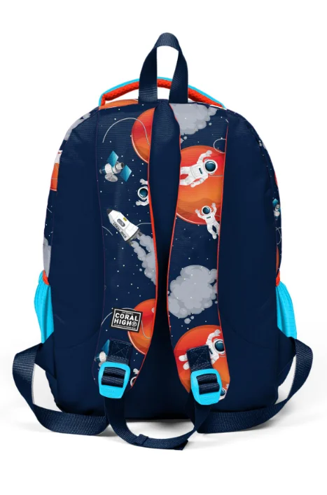 Coral High Kids 23660 Okul Sırt Çantası | Lacivert Mavi Astronot Desenli 3 Bölmeli