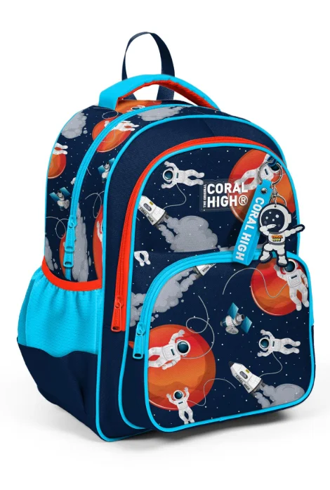 Coral High Kids 23660 Okul Sırt Çantası | Lacivert Mavi Astronot Desenli 3 Bölmeli