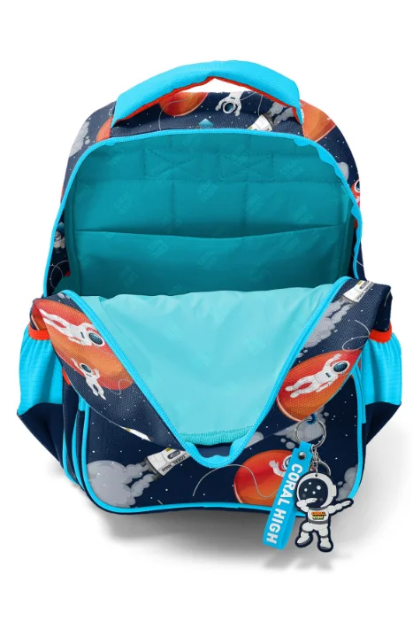 Coral High Kids 23660 Okul Sırt Çantası | Lacivert Mavi Astronot Desenli 3 Bölmeli