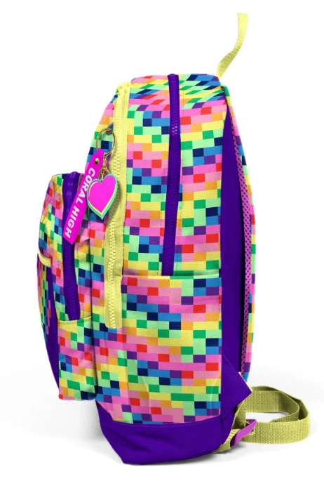 Coral High Kids 33208 Okul Sırt Çantası | Çok Renkli Piksel Kalp Desenli