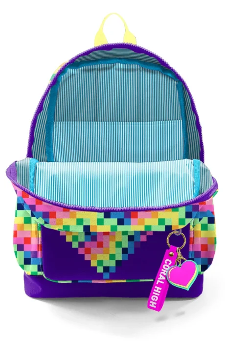 Coral High Kids 33208 Okul Sırt Çantası | Çok Renkli Piksel Kalp Desenli