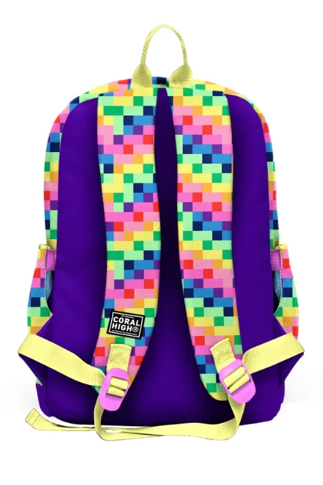 Coral High Kids 33208 Okul Sırt Çantası | Çok Renkli Piksel Kalp Desenli