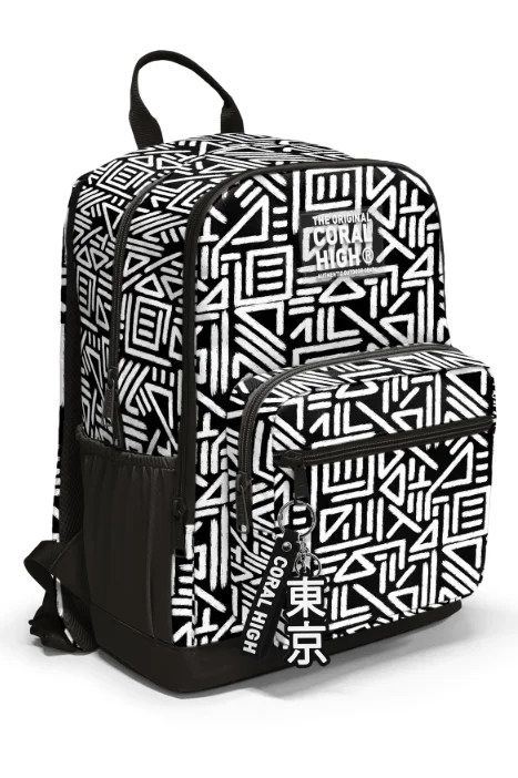 Coral High 23682 Okul Sırt Çantası | Siyah Beyaz Geometrik Desenli