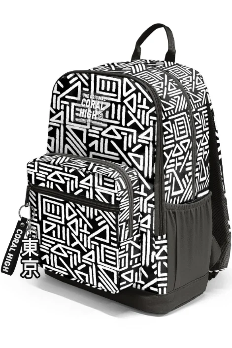 Coral High 23682 Okul Sırt Çantası | Siyah Beyaz Geometrik Desenli