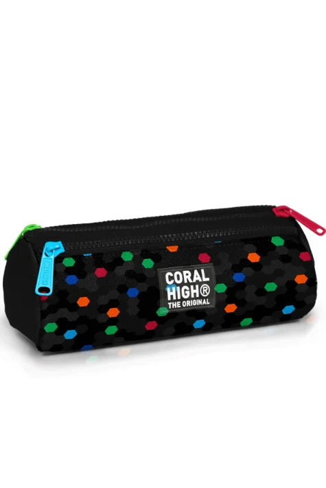 Coral High Kids 31010 Üç Bölmeli Kalem Çantası | Siyah Petek Desenli