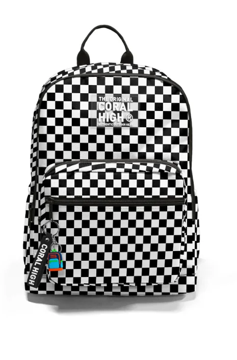 Coral High 23677 Okul Sırt Çantası | Siyah Beyaz Dama Desenli