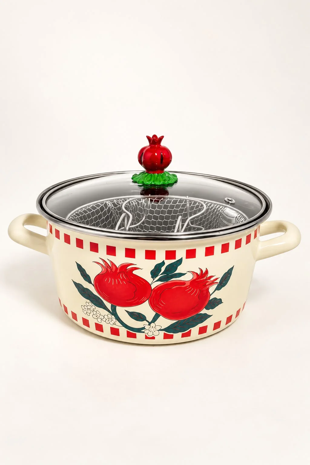 Arow Pomegranate Pot Nar Detaylı 22 cm Emaye Kızartma Tenceresi | Emaye Tencere