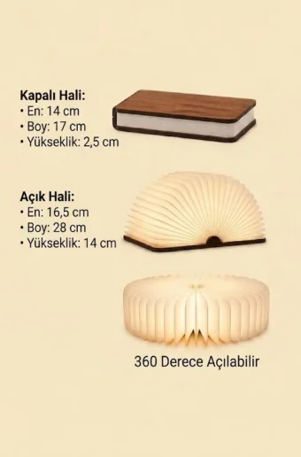 3 Renk Fonksiyonlu Akordeon Katlanır Kitap Şeklinde Masa Lambası | Dekoratif LED Gece Lambası