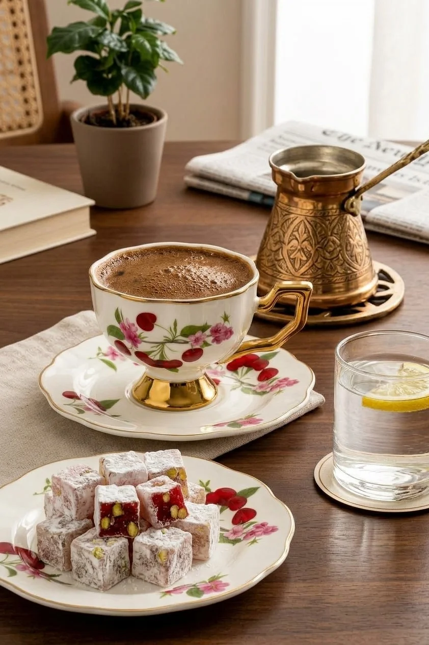 ACAR Lara Kiraz Desenli 6 Kişilik Kahve Fincan Takımı