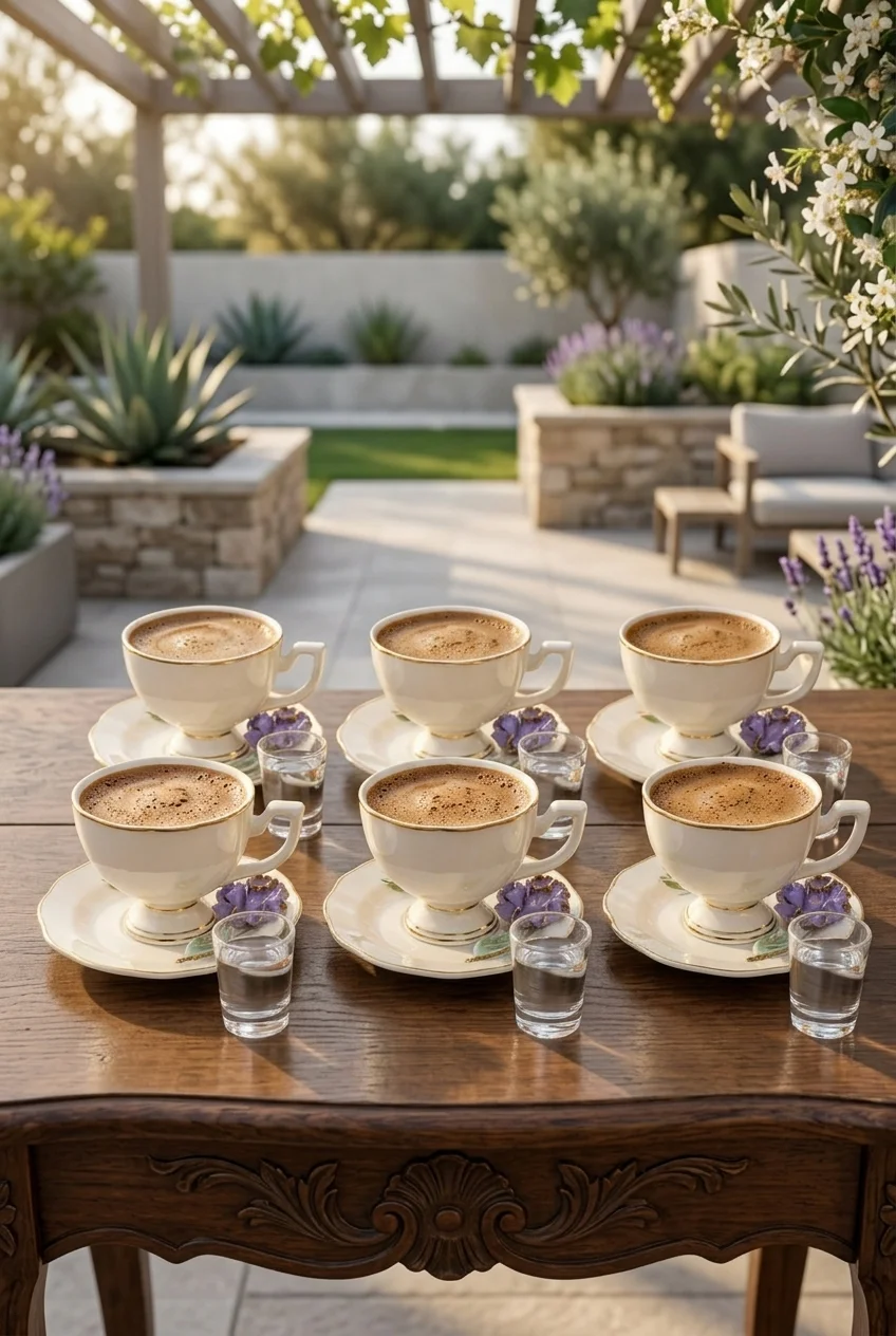 ACAR Purple Kabartma Çiçek Desenli 6 Kişilik Kahve Fincan Takımı